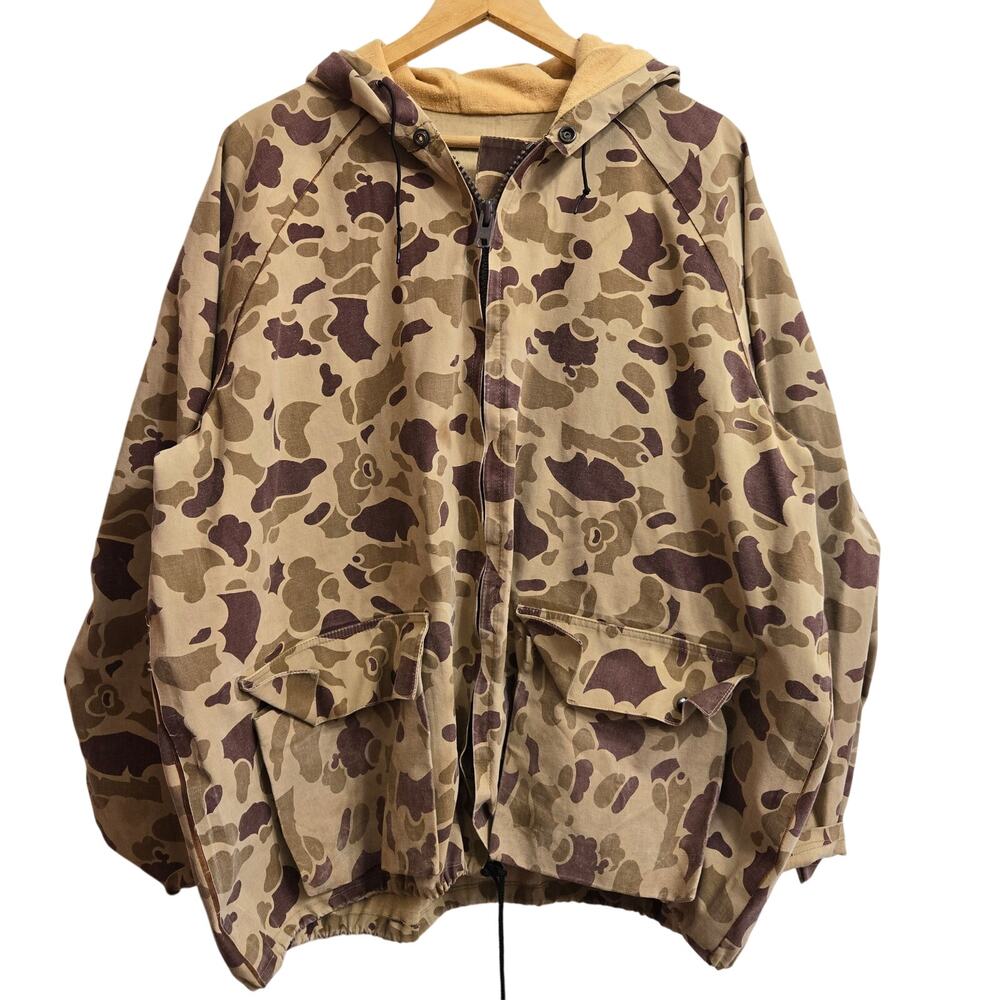 Fredericks Rainwear Mens Vtg 70s Streetwear Camo Outdoor Hunting Hooded Coat L